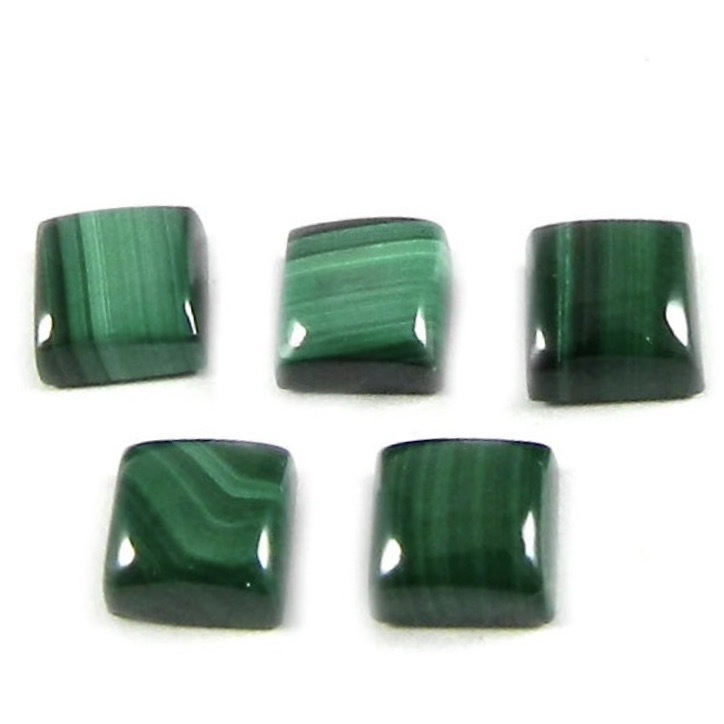 Malachite Loose Gemstone - 9mm Square Cabochon Natural Aaa Quality With Excellent Cut And Rich Green Color