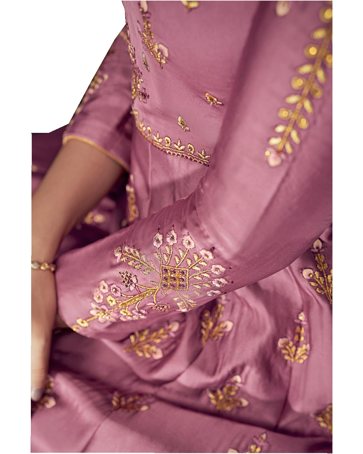 Exclusive Designer Party Wear Gown - Silk, L-xxxl Plus Size, Pink | Embroidered Full Sleeves, Cool Dry Features, Laces & Stones Decoration