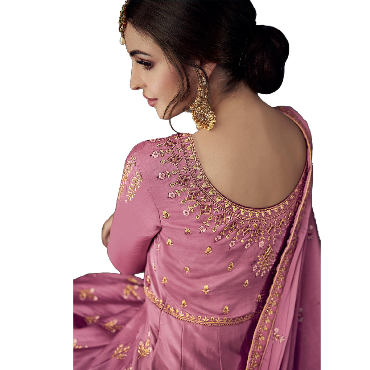 Exclusive Designer Party Wear Gown - Silk, L-xxxl Plus Size, Pink | Embroidered Full Sleeves, Cool Dry Features, Laces & Stones Decoration
