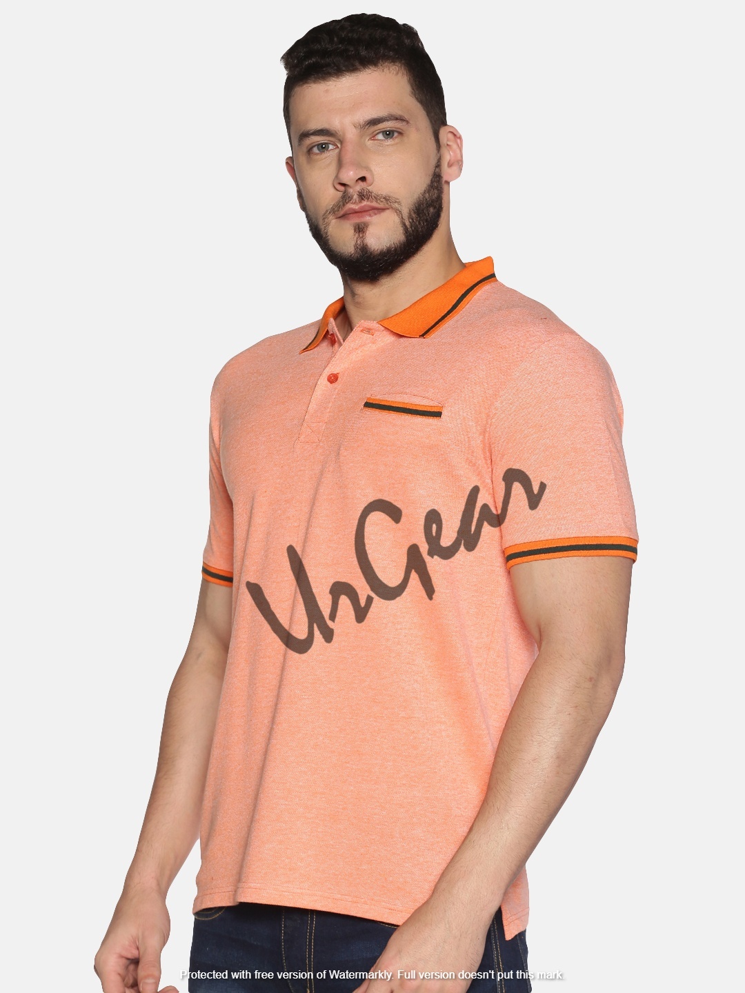 Orange Men Polo Neck T-shirt