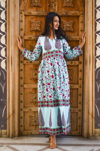 Traditional Wear - Cotton, Size M/L/S | Multicolor Full Sleeves Long Kurti Dress, Washable Fabric, Stylish Print for Modern Women