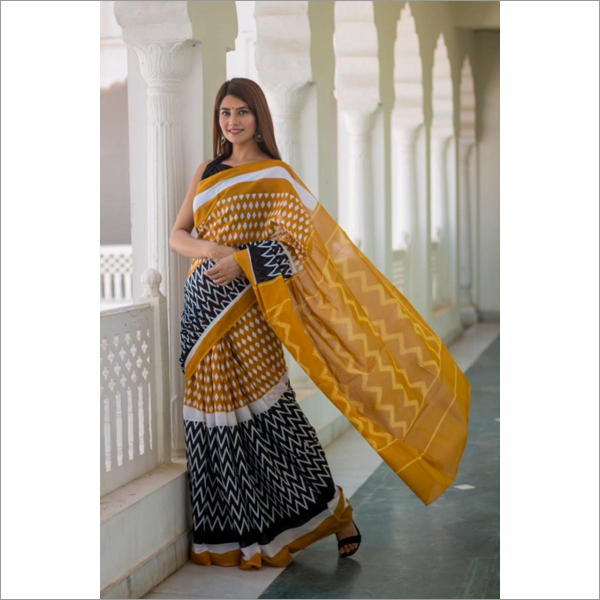 Hand Block Printed Soft Cotton Mulmul Fabric Saree