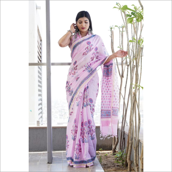 Hand Printed Chanderi Cotton Saree