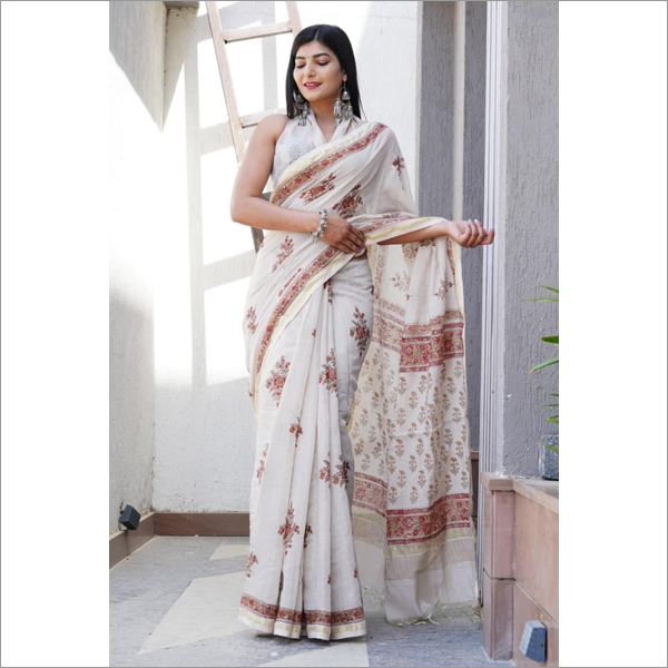 Hand Printed Chanderi Cotton Saree