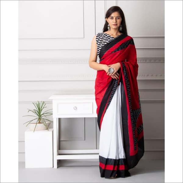 Hand Block Printed Soft Cotton Mulmul Fabric Saree