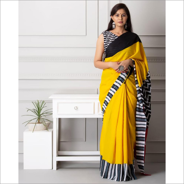 Hand Block Printed Soft Cotton Mulmul Fabric Saree