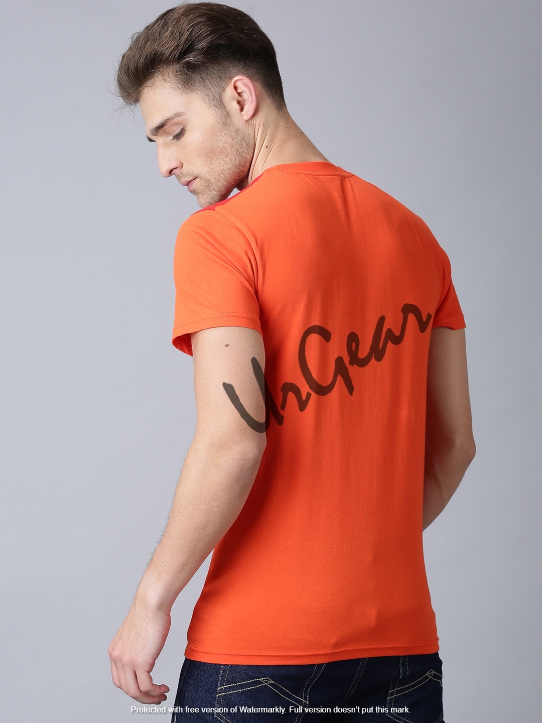 Orange Men Round Neck T-shirt