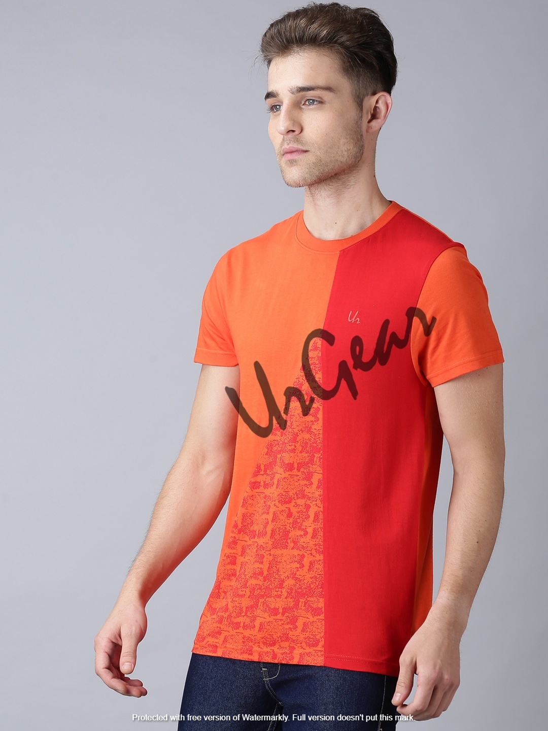 Orange Men Round Neck T-shirt