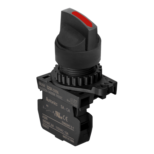 Autonics S2srn-l1rad - Pvc, 22.5mm, Red | Ip52 Protection, Short Lever 2-position, Spring Return, 230vac, 1 Million Mechanical Life
