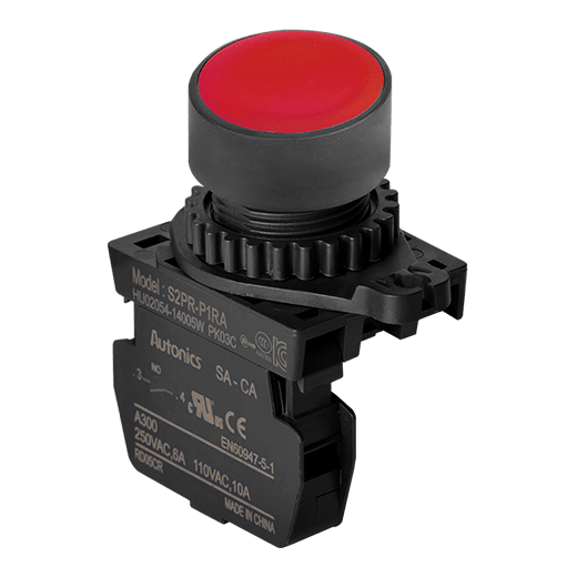 Autonics S2pr-p3rbl - Pvc, 22.5mm Size, Red Color | Extended Illuminated Button, 230vac Rated Voltage, 1000000 Mechanical Life