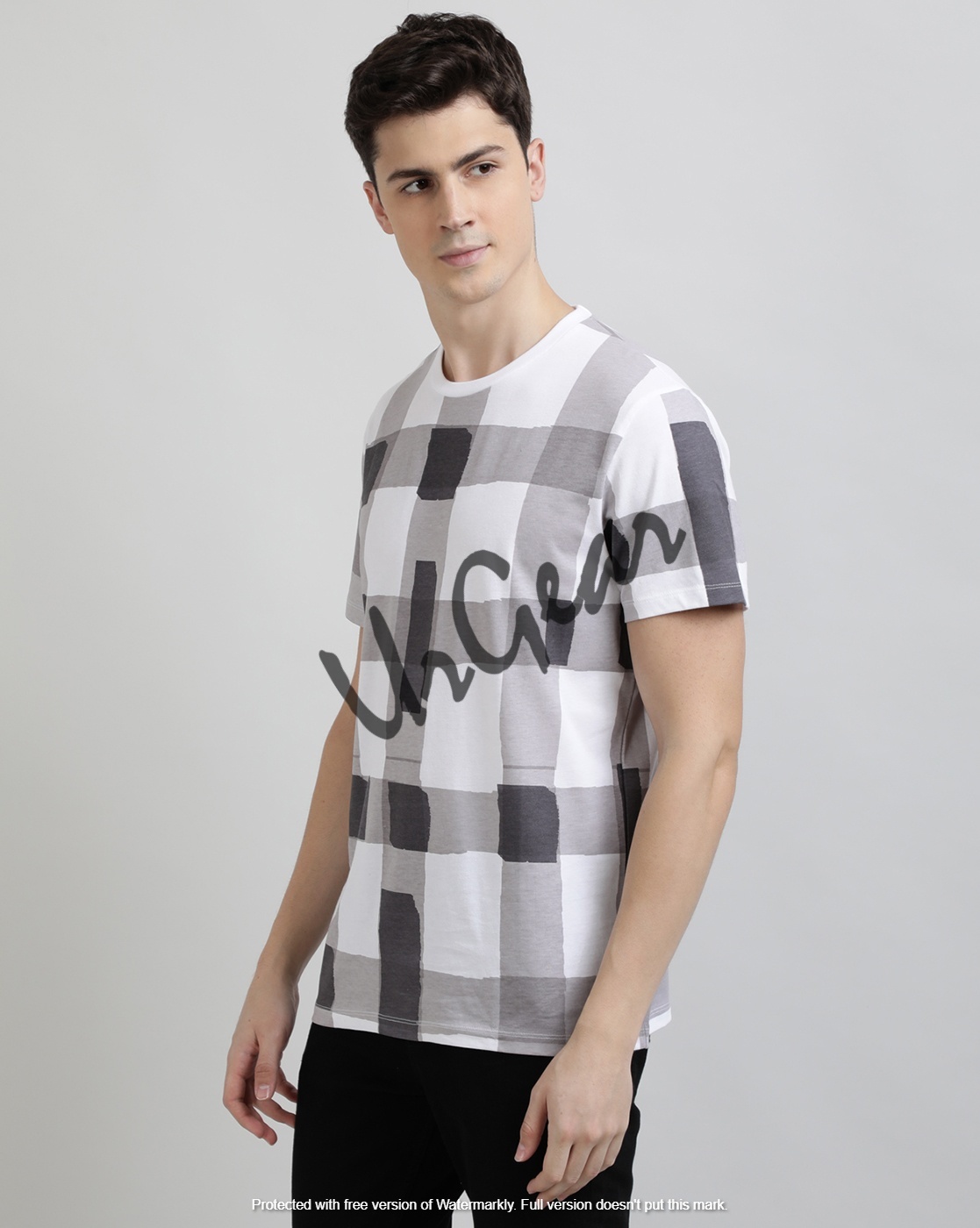 Men Round Neck T-shirt - 100% Combed Cotton, Grey Color, Sizes S To Xl | Short Sleeves, Bio-washed Softness, Printed Pattern