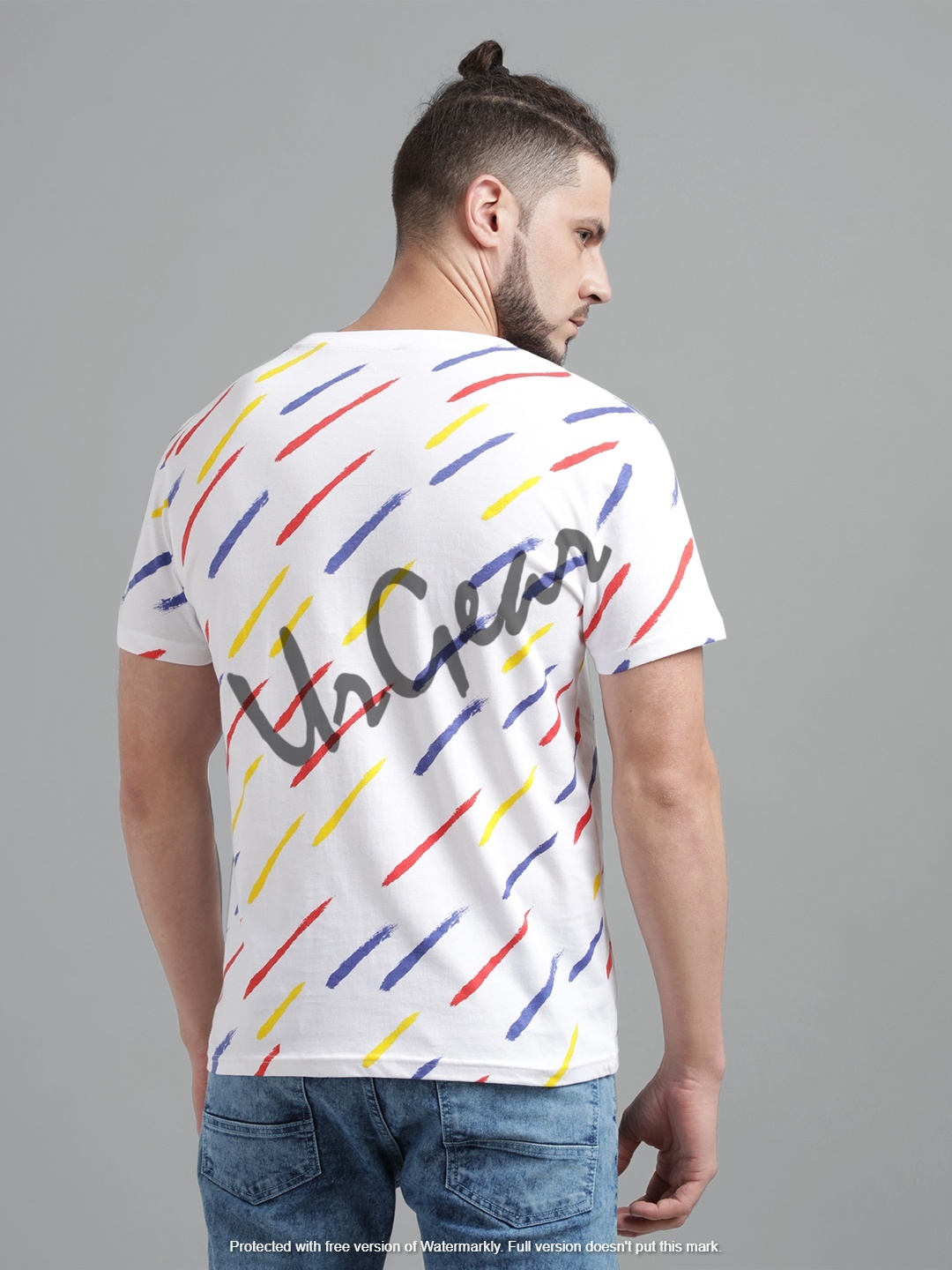 Men Round Neck T-shirt - 100% Combed Cotton, Sizes S To Xl, White Color | Bio-washed Softness, Short Sleeves, Printed Pattern