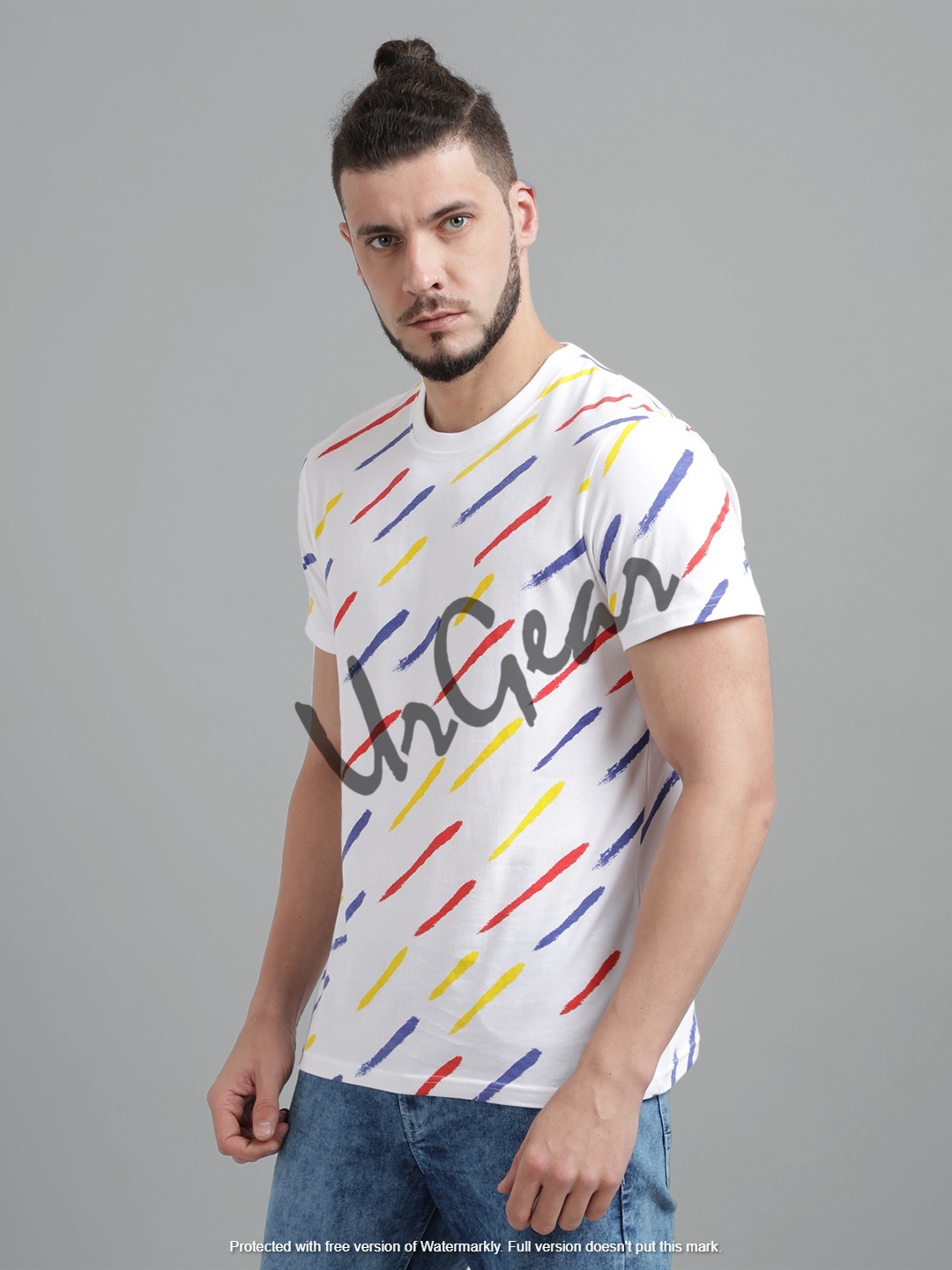 Men Round Neck T-shirt - 100% Combed Cotton, Sizes S To Xl, White Color | Bio-washed Softness, Short Sleeves, Printed Pattern