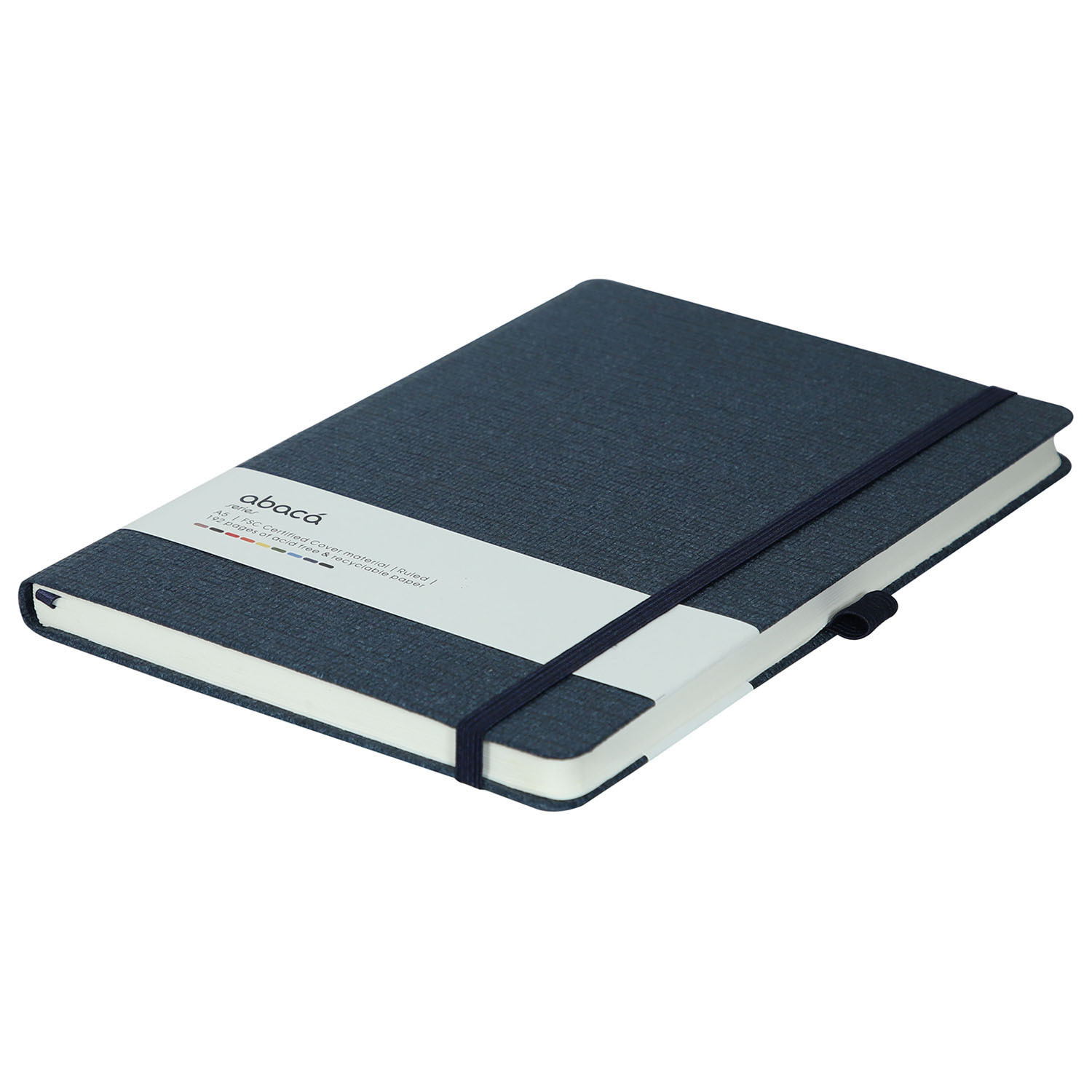 Comma Abaca - A5 Hard Bound Notebook | 192 Pages 80gsm Natural Shade Paper Textured Cover With Elastic Band Closure Satin Ribbon Bookmark & Pen Holder Loop