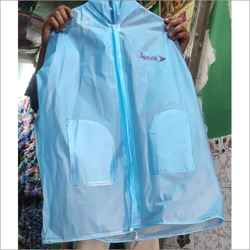 Plain Raincoat - Pvc Material, Waist Length Design, Sky Blue Color For Men | Waterproof Protection Against Rain