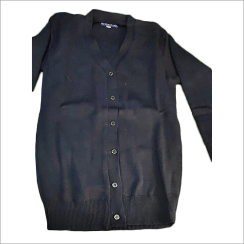 Ladies Security Sweater - Woolen Jersey, Full Sleeves, Available In Multiple Sizes, Classic Black With Front Buttons