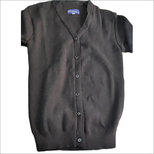 Ladies Security Sweater - Woolen Jersey, Full Sleeves, Available In Multiple Sizes, Classic Black With Front Buttons