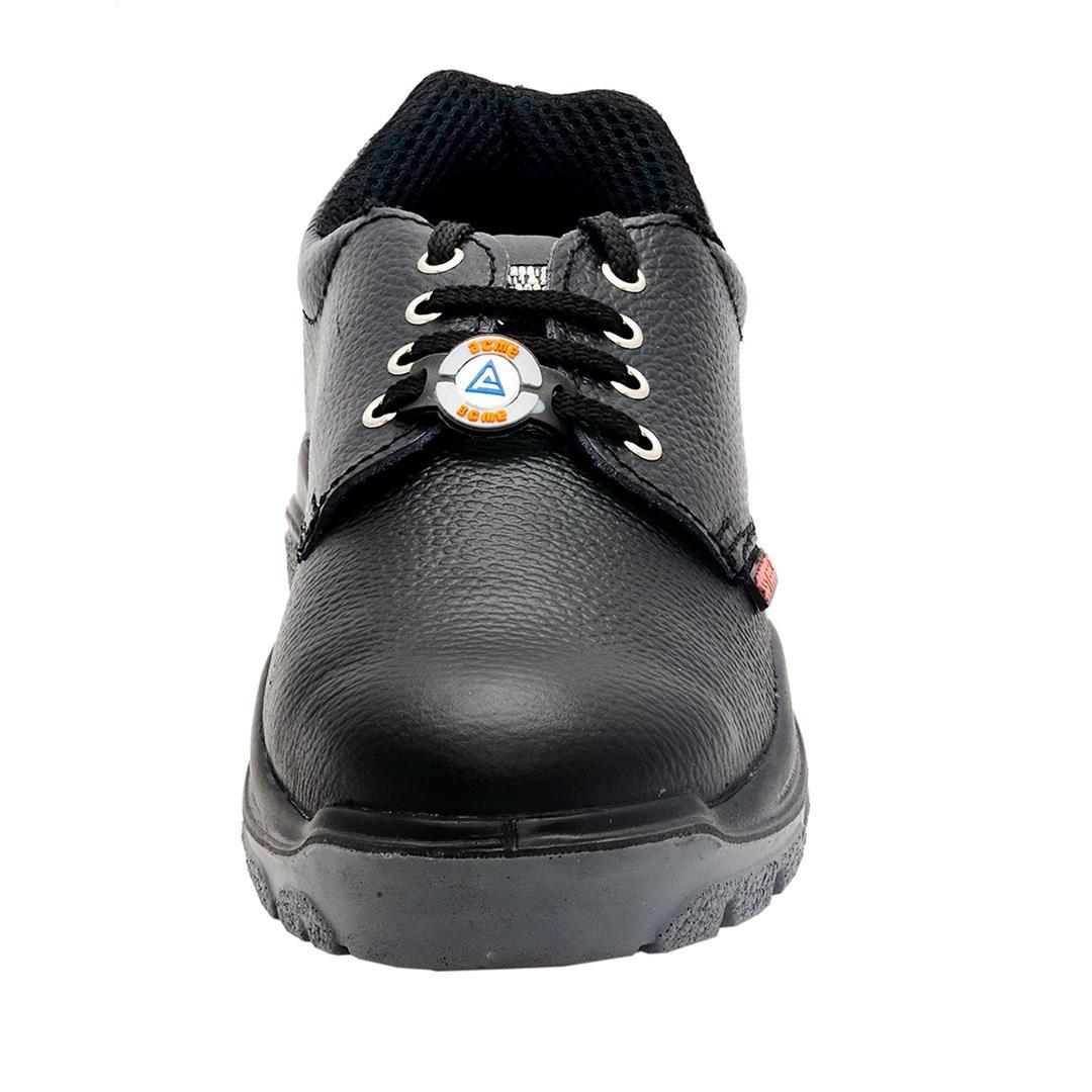 Acme Storm Safety Shoes - Black Leather With Steel Toe Cap | Ce And Isi Certified, Anti-skid Pu Sole, Enhanced Comfort And Stability