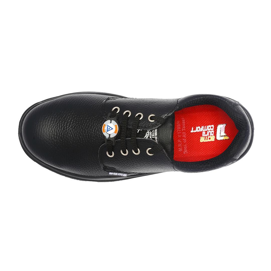 Acme Storm Safety Shoes - Black Leather With Steel Toe Cap | Ce And Isi Certified, Anti-skid Pu Sole, Enhanced Comfort And Stability