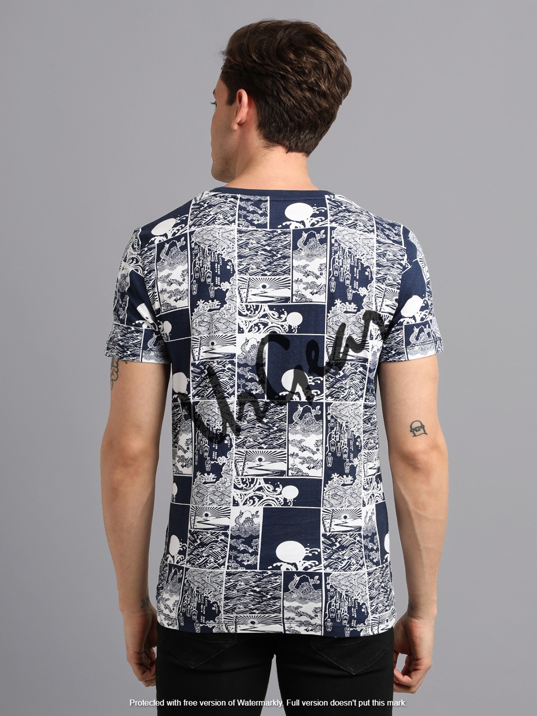 Navy Men Round Neck T-shirt