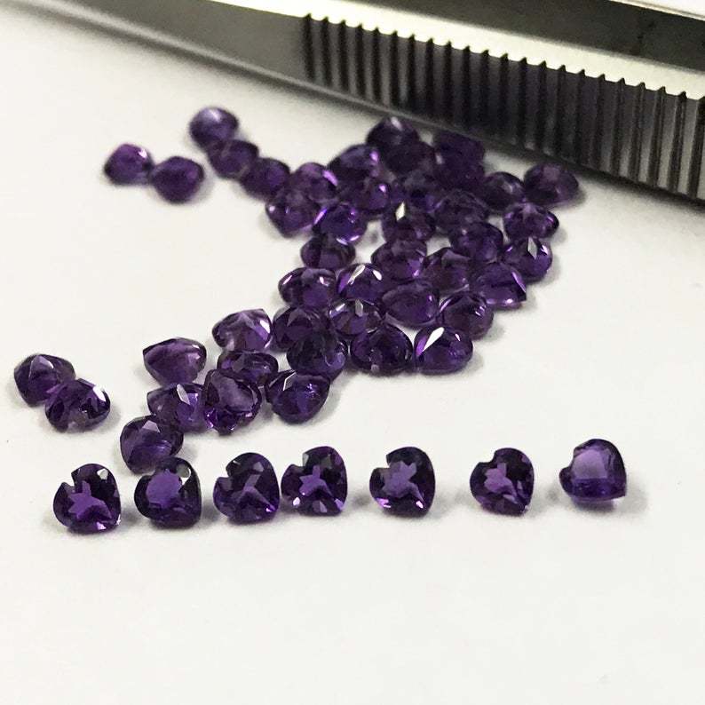 9mm African Amethyst Faceted Heart Loose Gemstones Grade: Aaa