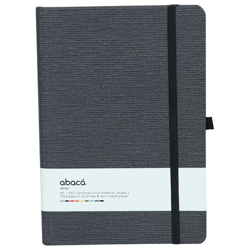 Features Include An Elastic Band Closure Comma Abaca - A5 Size - Hard Bound Notebook (Black)