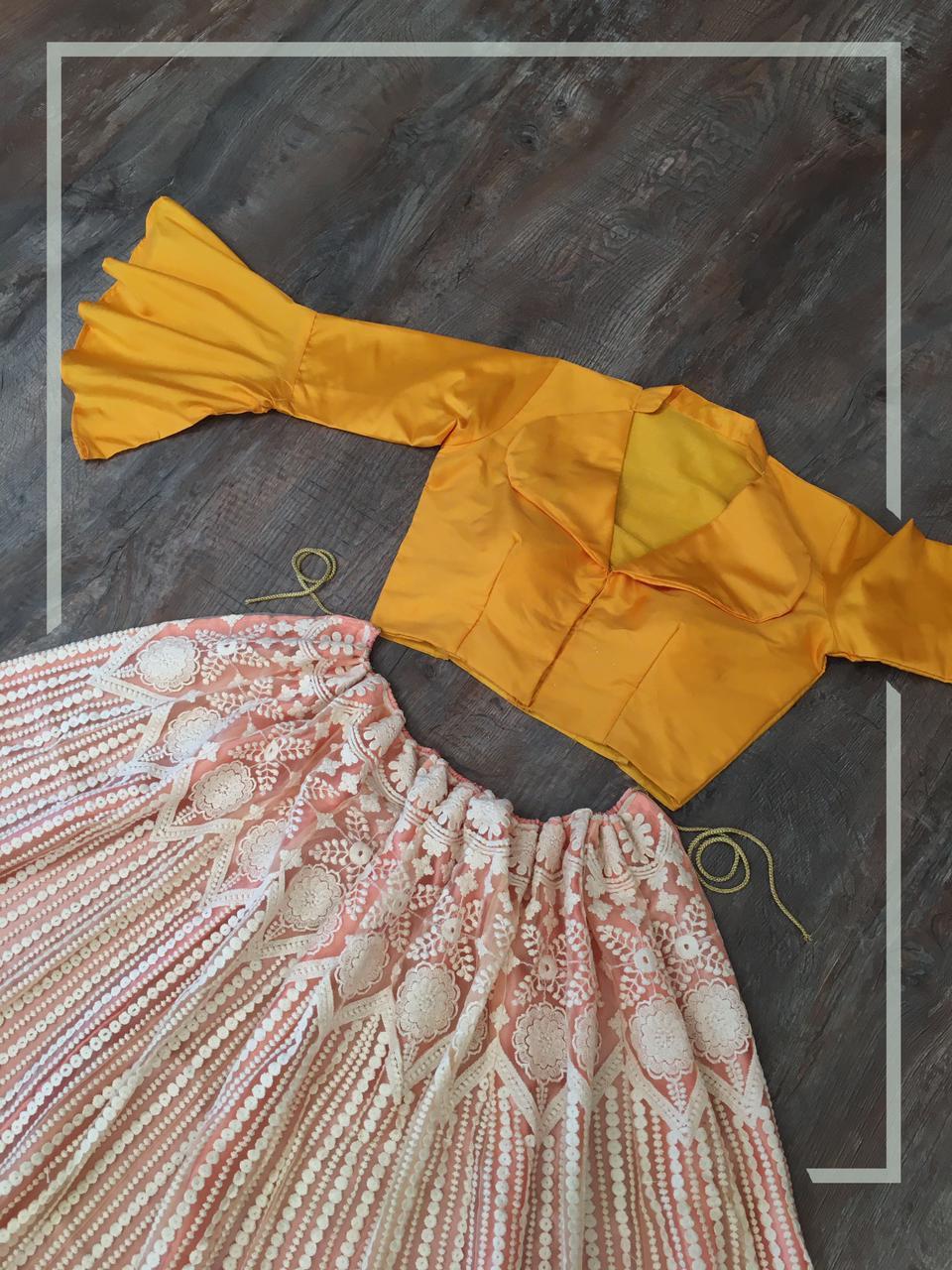 Designer Lehenga - Net Fabric, Length 42 Inches, Waist Size Up To 42, Flair 2.75 Meters, Blouse Fabric Two Tone Silk | Elegant Look, Fully Stitched, Lucknowi Embroidery