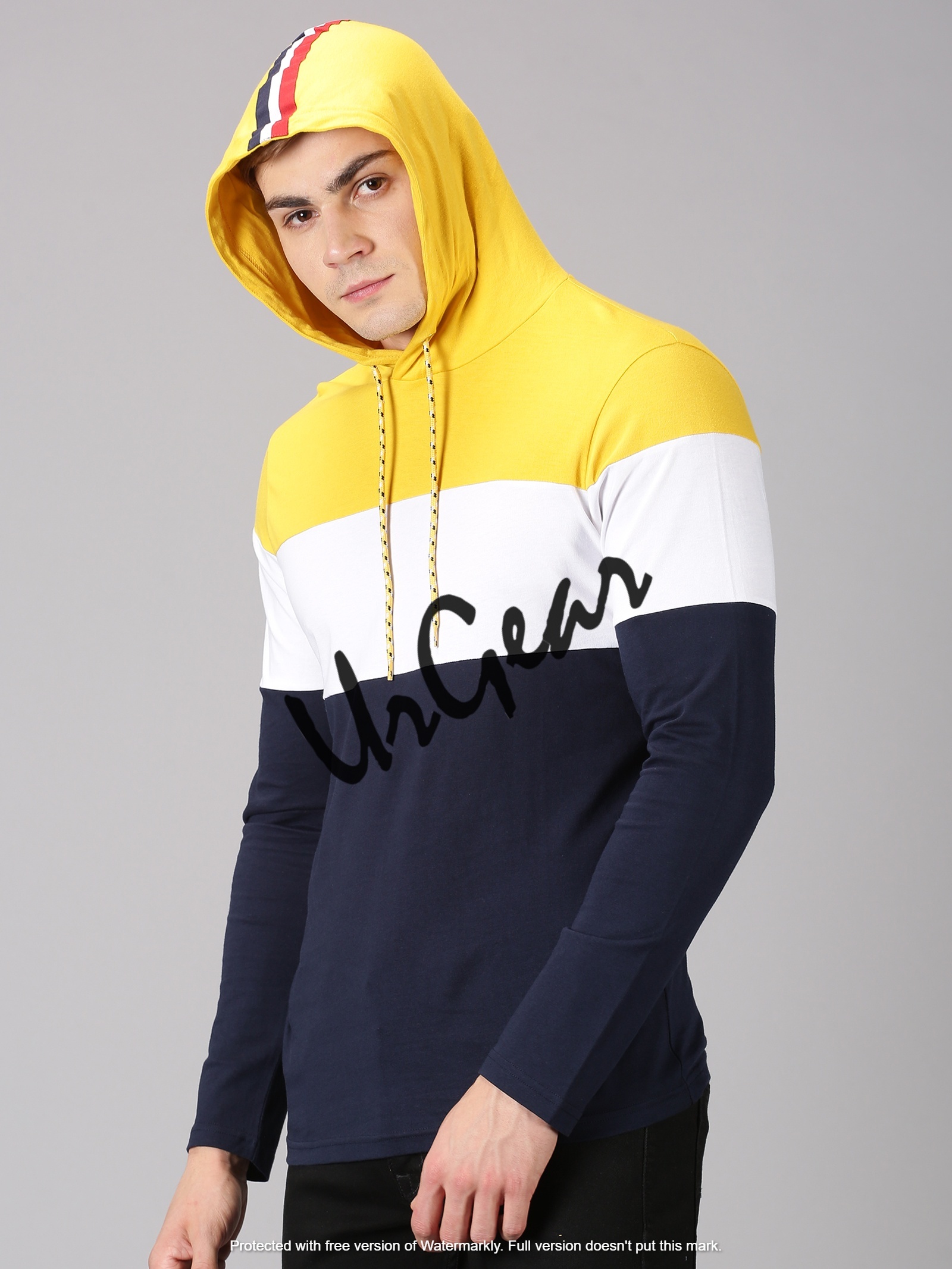 Mens Hooded T Shirt - Cotton, Sizes S To Xxl, Multicolor | Long Sleeves, Unique Collar Style