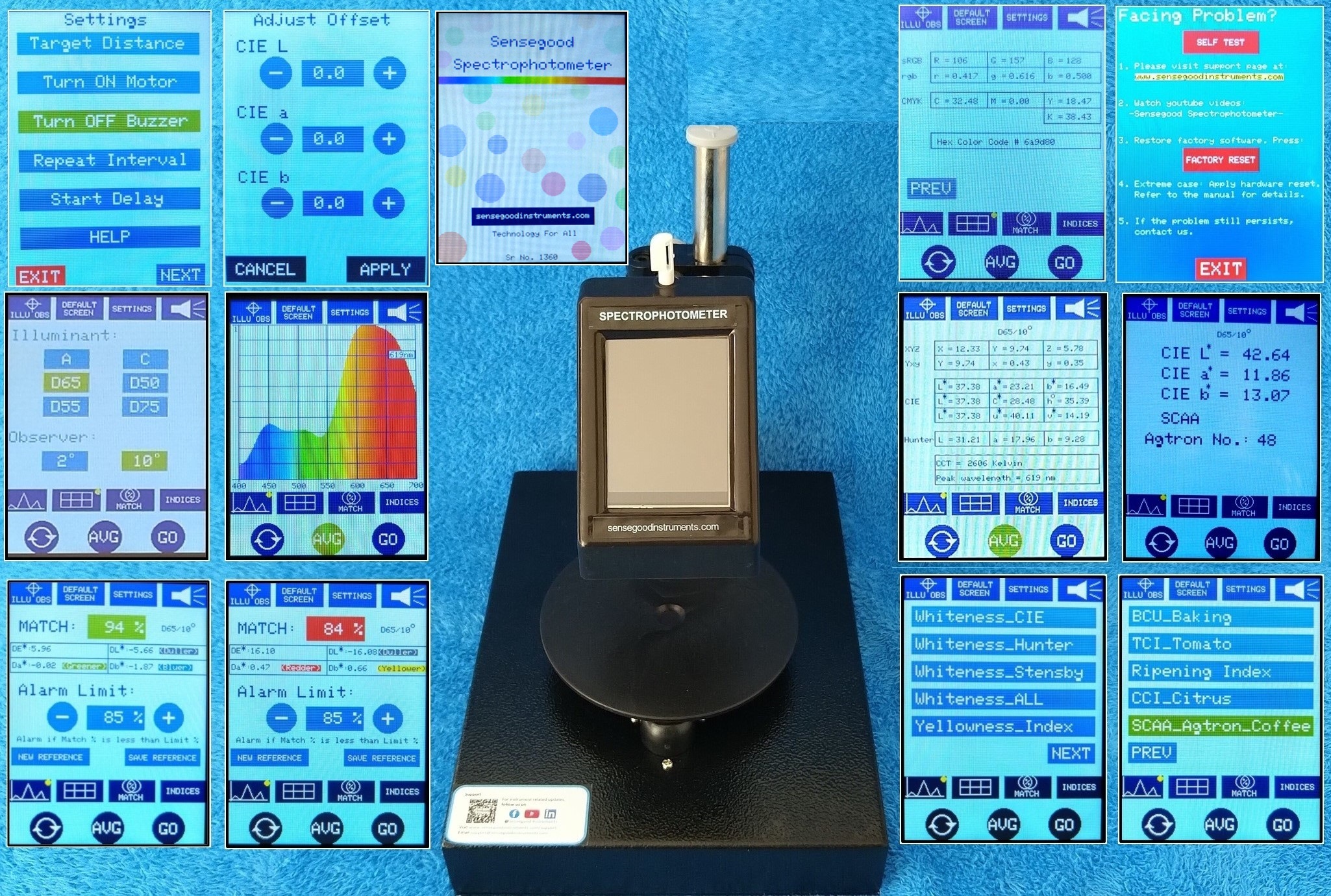 Color Difference Meter - Abs Engineering Plastic, 30x22x10 Cm, Black | Advanced Whiteness & Yellowness Measurement, <0.5 Second Test Speed, Universal 110v-230v Power Supply