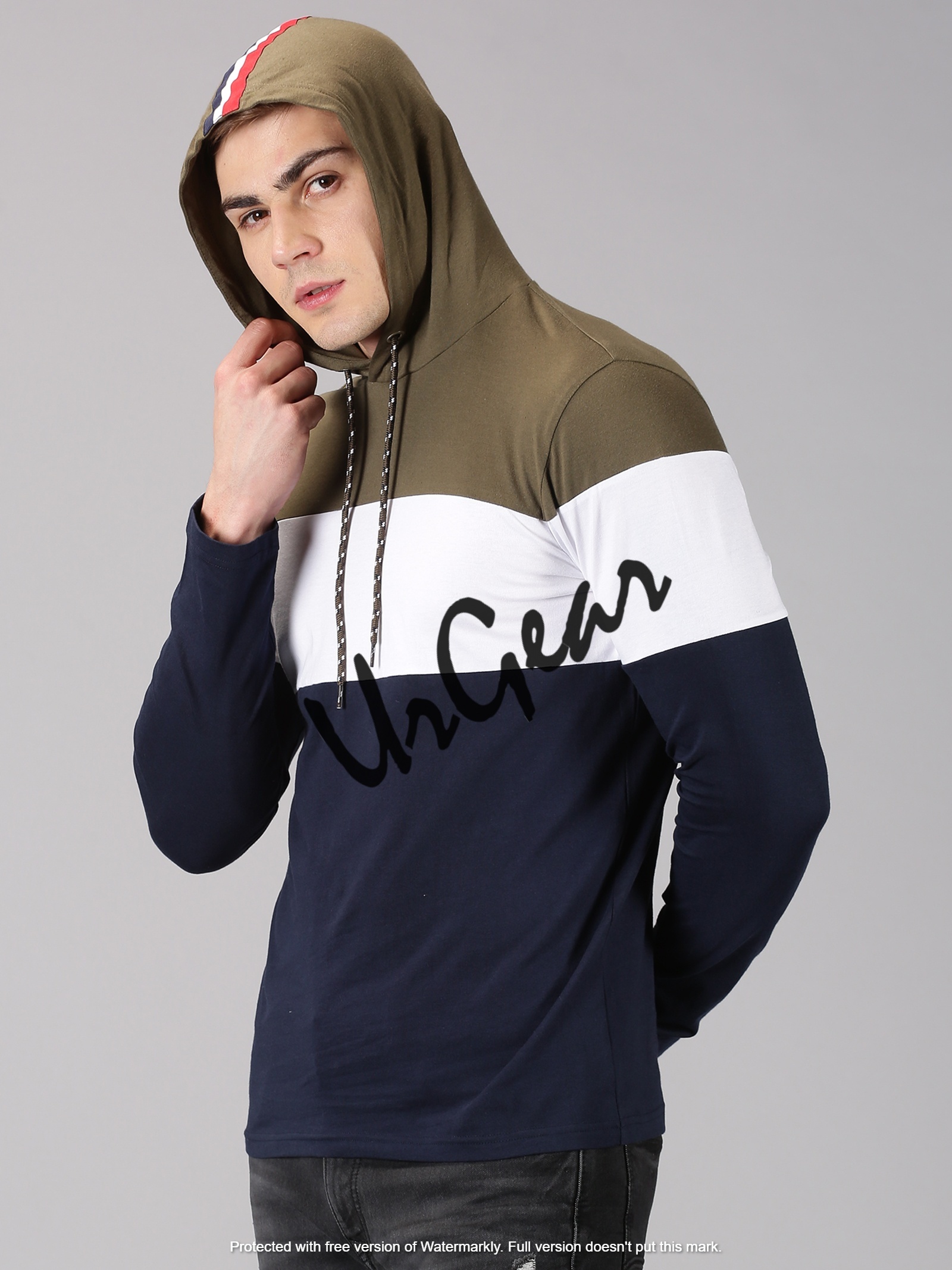 Mens Hooded T-shirt - Cotton Fabric, Available Sizes S-xxl, Multicolor, Long Sleeves, Unique Collar Style