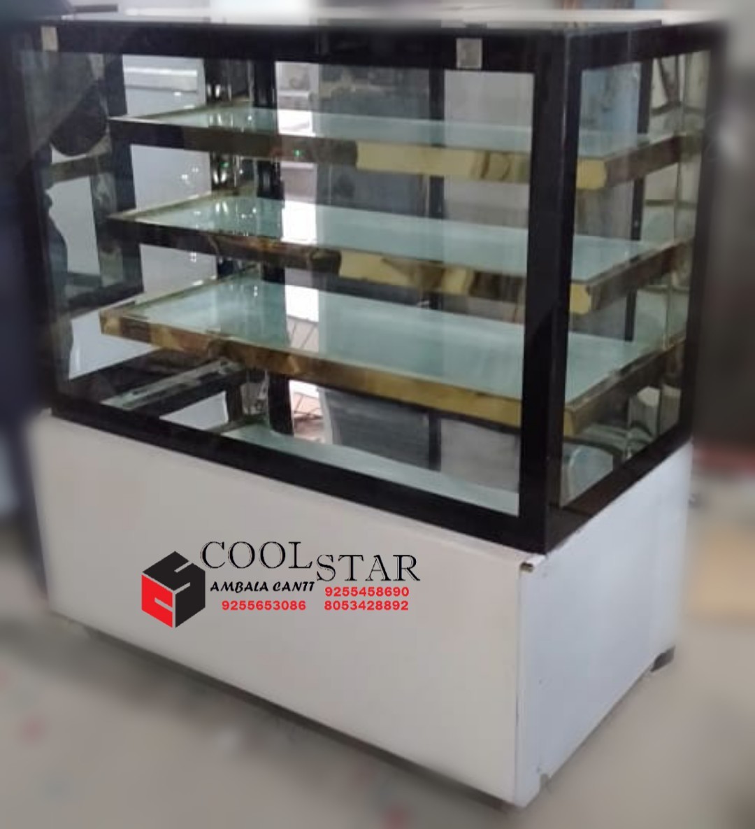 Air Cooling Display Counter - Stainless Steel, 3 Shelves, 220v Voltage | Ideal For Bakery & Sweet Cooling Solutions