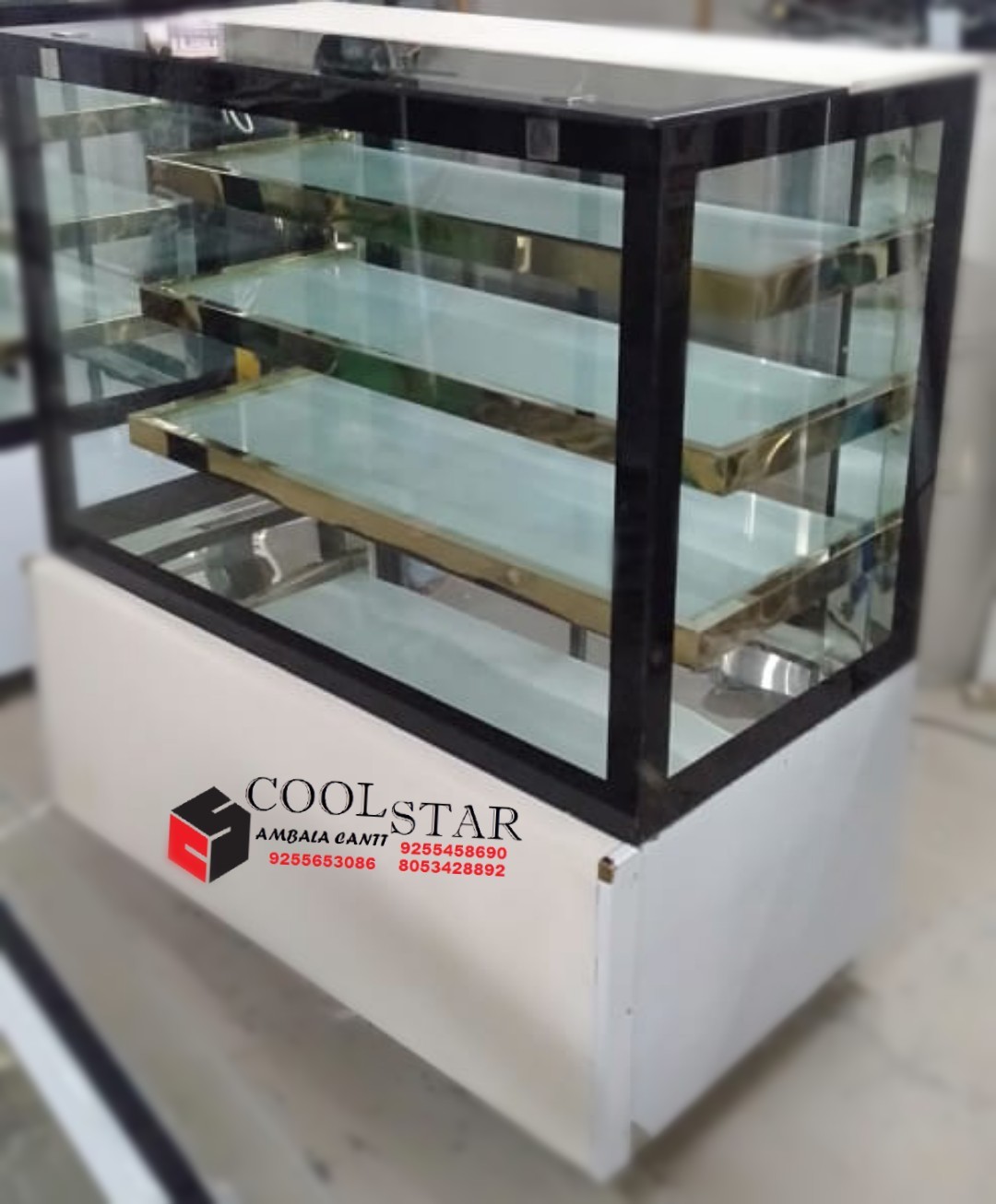 Air Cooling Display Counter - Stainless Steel, 3 Shelves, 220v Voltage | Ideal For Bakery & Sweet Cooling Solutions
