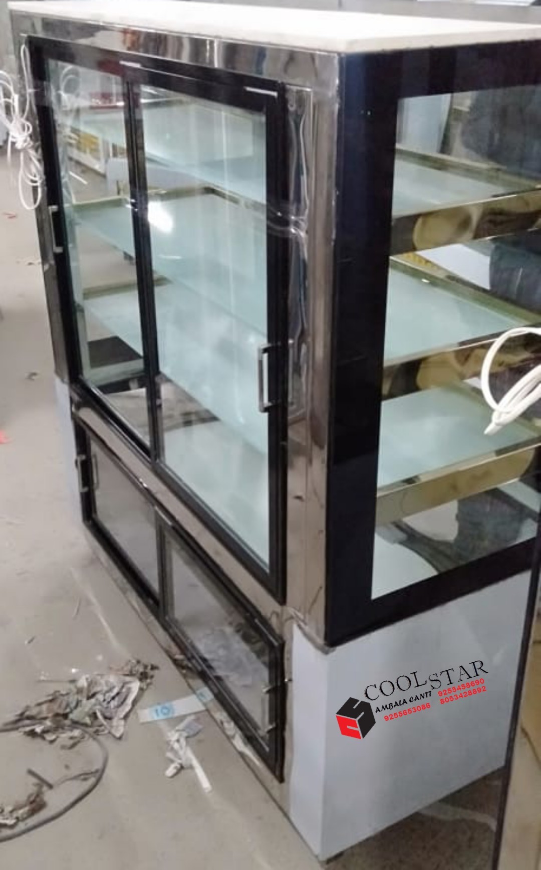 Air Cooling Display Counter - Stainless Steel, 3 Shelves, 220v Voltage | Ideal For Bakery & Sweet Cooling Solutions