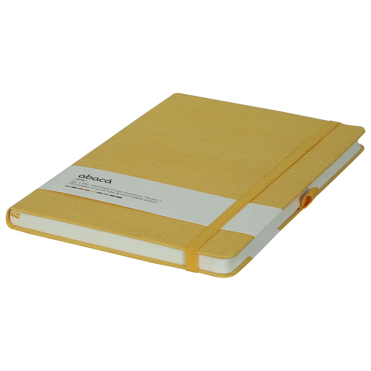 Features Include An Elastic Band Closure Comma Abaca - A5 Size - Hard Bound Notebook (Yellow)