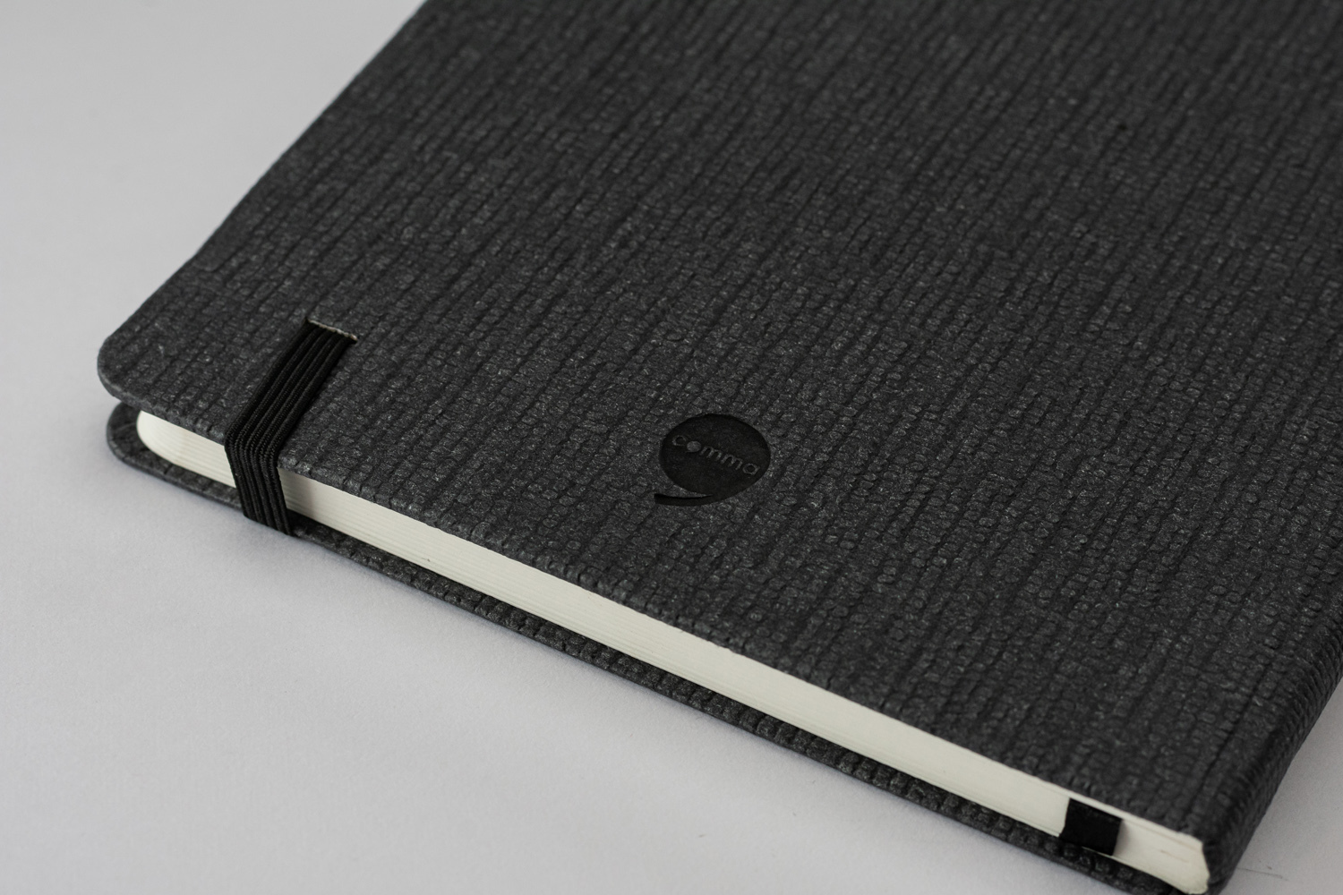 Comma Abaca - A5 Hard Bound Notebook | 80gsm Natural Shade Paper, 192 Ruled Pages, Textured Cover With Rounded Spine, Elastic Band Closure, Satin Ribbon Bookmark, And Pen Holder Loop