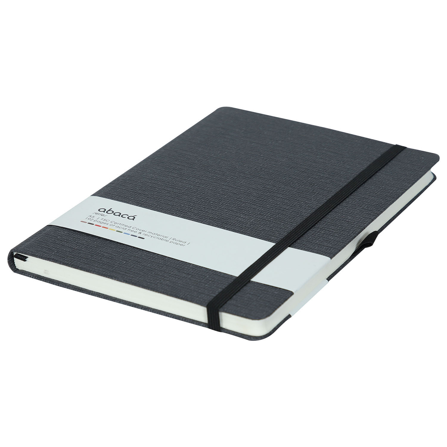Comma Abaca - A5 Hard Bound Notebook | 80gsm Natural Shade Paper, 192 Ruled Pages, Textured Cover With Rounded Spine, Elastic Band Closure, Satin Ribbon Bookmark, And Pen Holder Loop