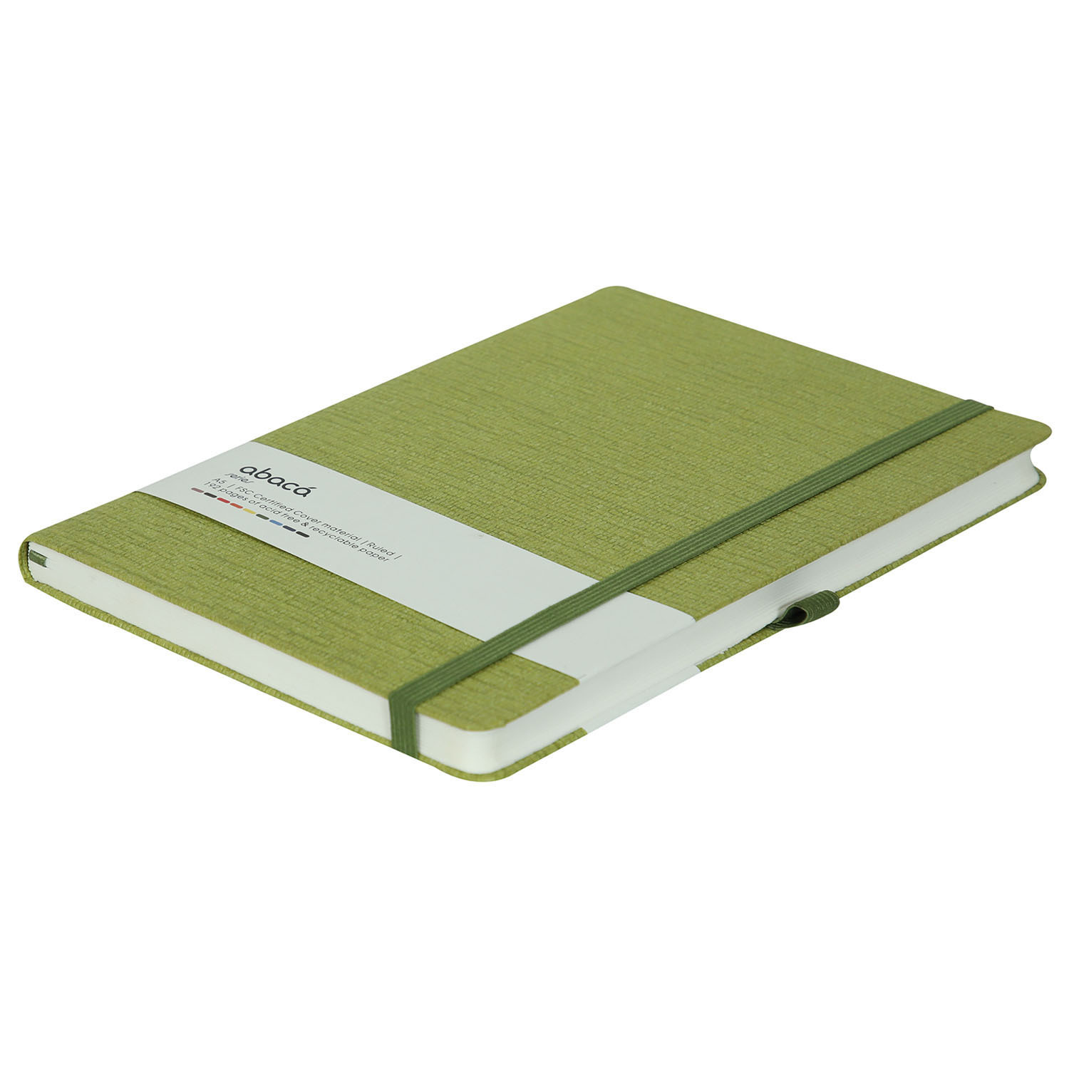 Comma Abaca - A5 Hard Bound Notebook - 80gsm Natural Shade Paper, 192 Pages, Textured Cover, Elastic Band Closure, Satin Ribbon Bookmark, Pen Holder Loop