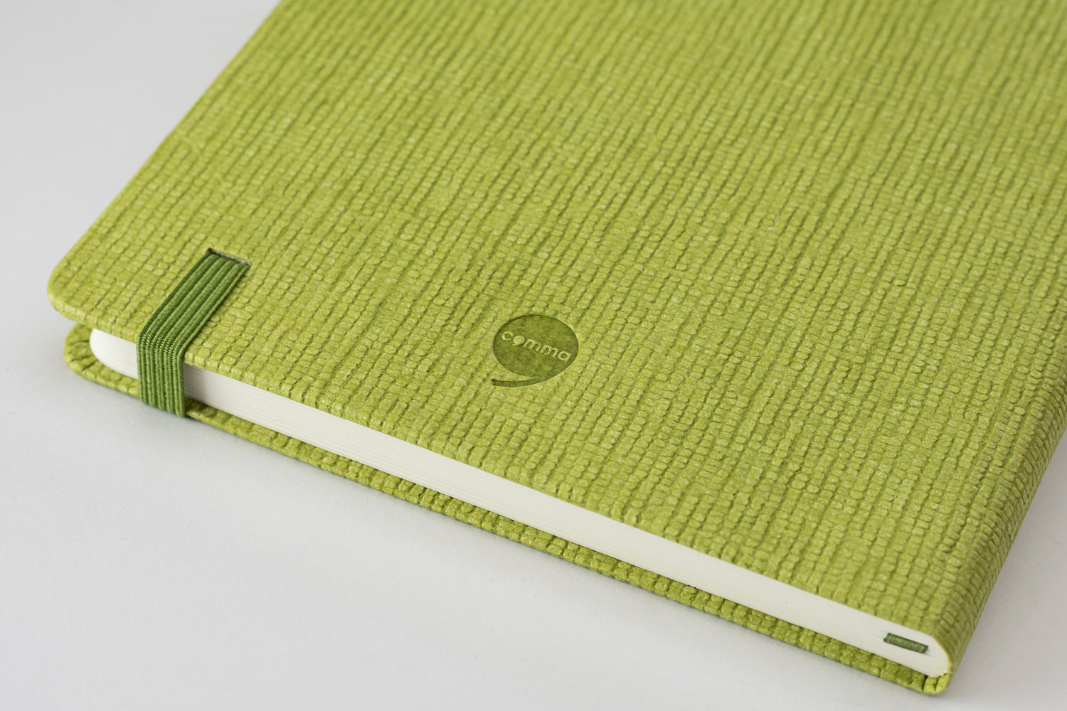 Comma Abaca - A5 Hard Bound Notebook - 80gsm Natural Shade Paper, 192 Pages, Textured Cover, Elastic Band Closure, Satin Ribbon Bookmark, Pen Holder Loop