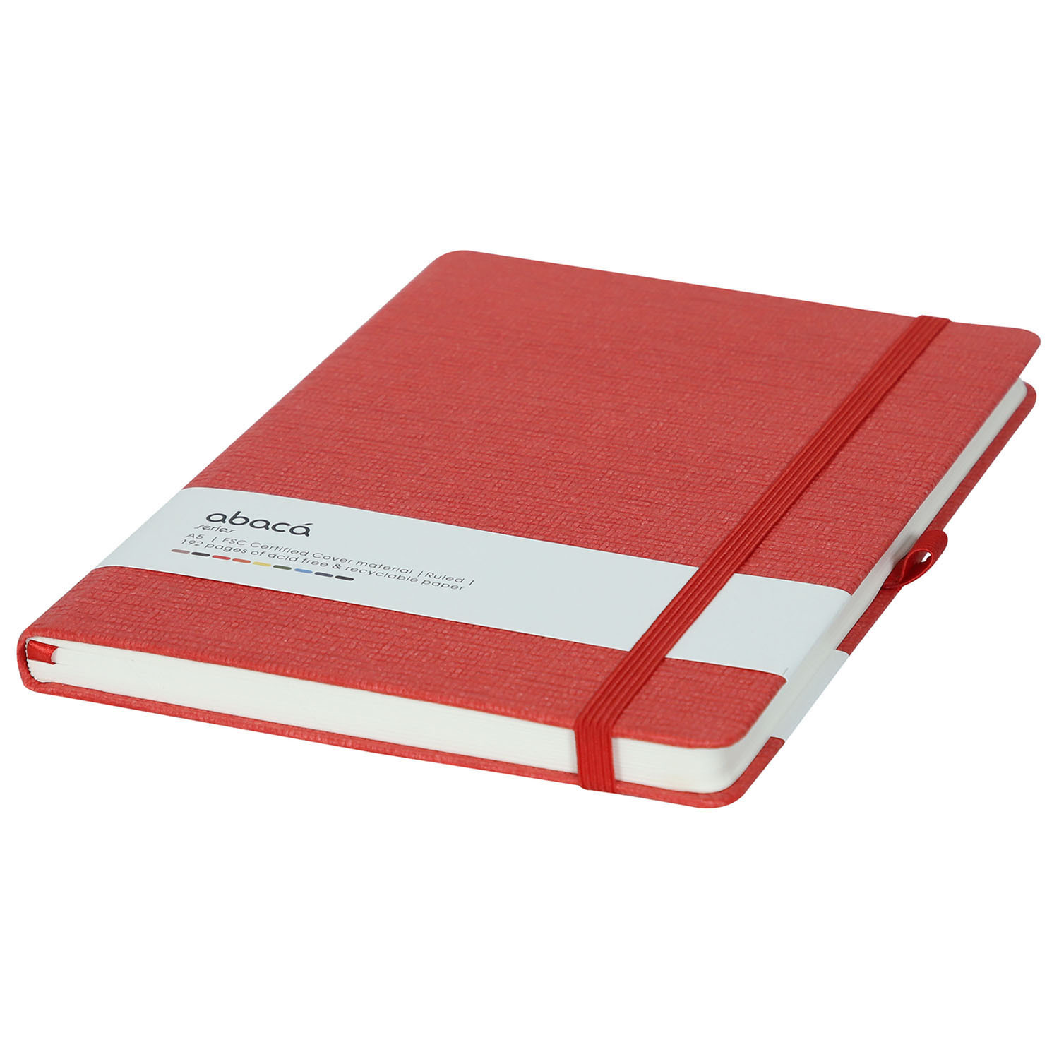 Features Include An Elastic Band Closure Comma Abaca - A5 Size - Hard Bound Notebook (Red)