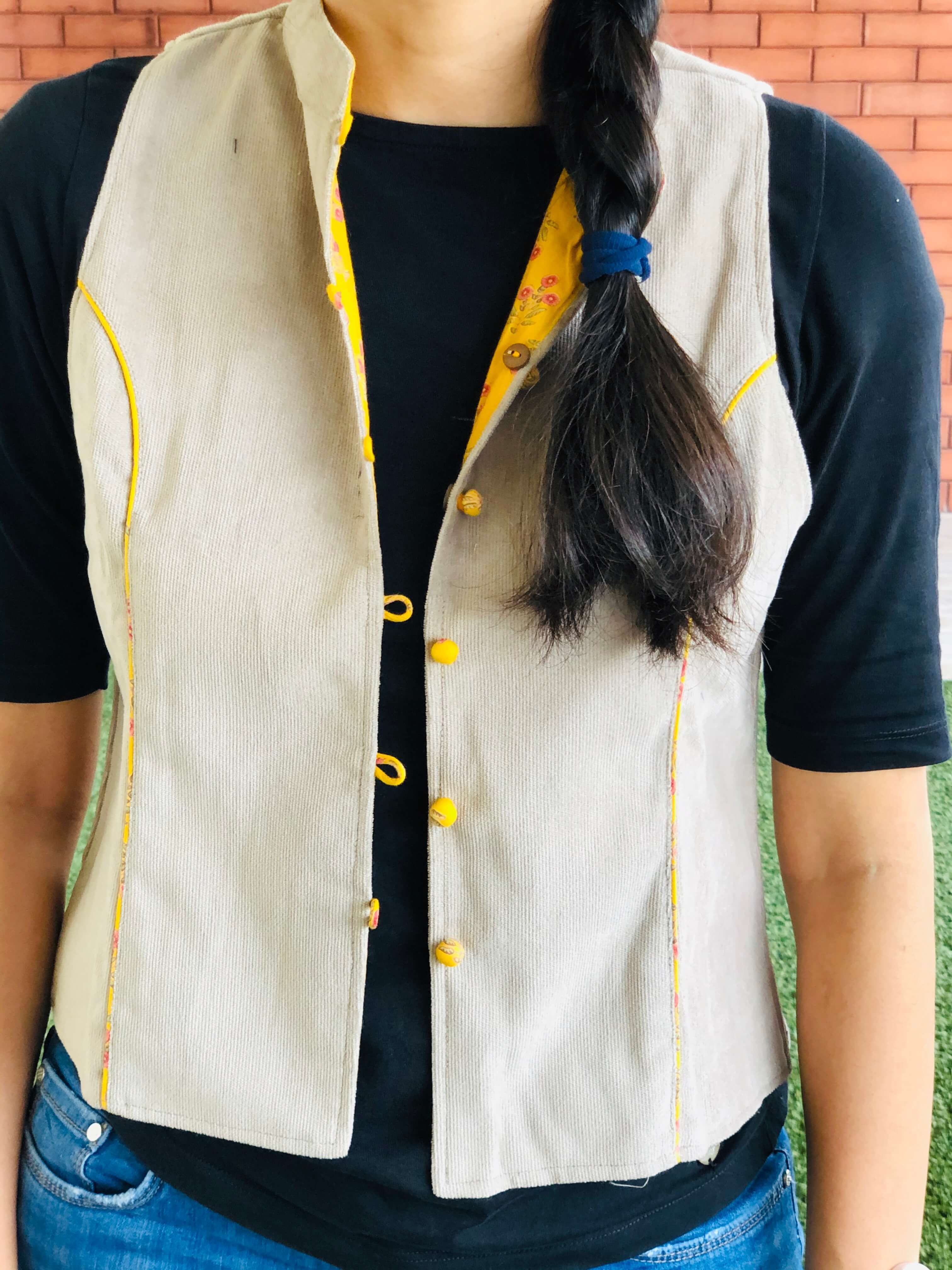 Indian Yellow Printed Reversible Jacket