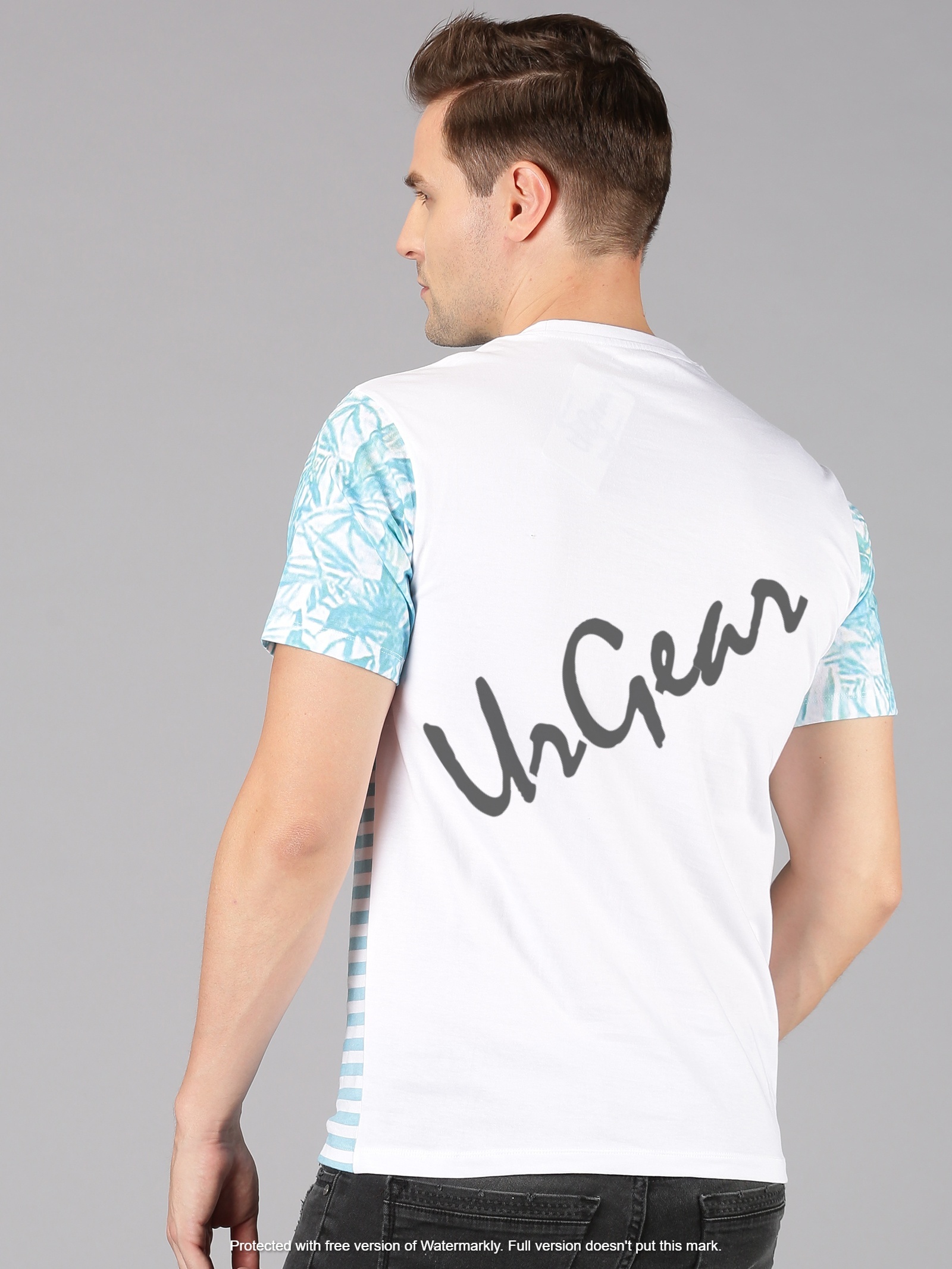Men Round Neck T-shirt - 100% Combed Cotton, Available Sizes M-xxl, Lite Blue Color, Short Sleeve Style, Printed Pattern, Bio-washed Softness