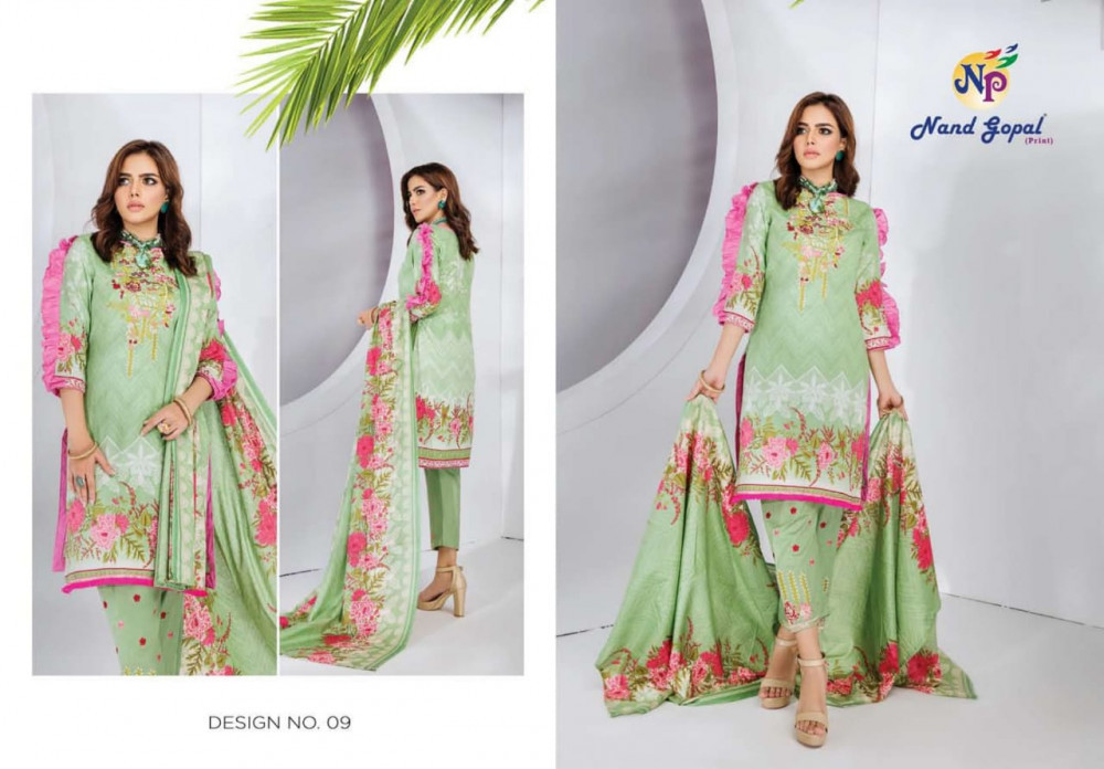 Nand Gopal Print Sofiya Karachi Dress Catalog Collection - Unstitched Cotton Fabric, Cut: 2.35+2.00+2.25, Multi-color, Full Sleeve Casual Dress | Washable, Printed Pattern, All Season Wear