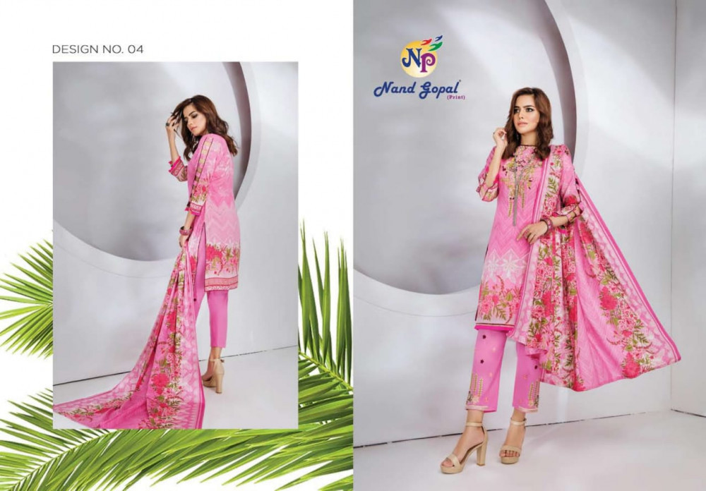 Nand Gopal Print Sofiya Karachi Dress Catalog Collection - Unstitched Cotton Fabric, Cut: 2.35+2.00+2.25, Multi-color, Full Sleeve Casual Dress | Washable, Printed Pattern, All Season Wear