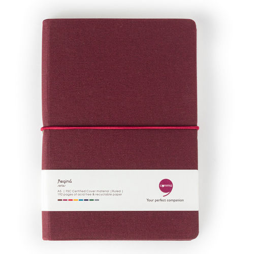 Features Include Horizontal Elastic Band Closure Comma Regina - A5 Size - Hard Bound Notebook (Maroon)