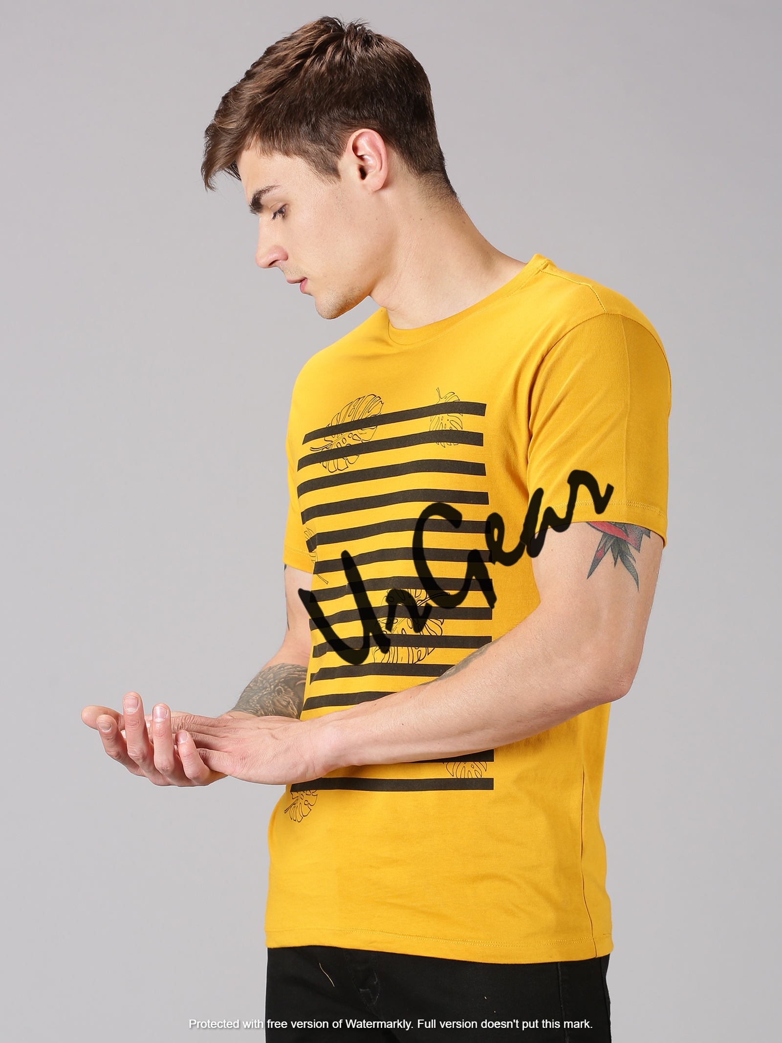 Yellow Men Round Neck T-shirt