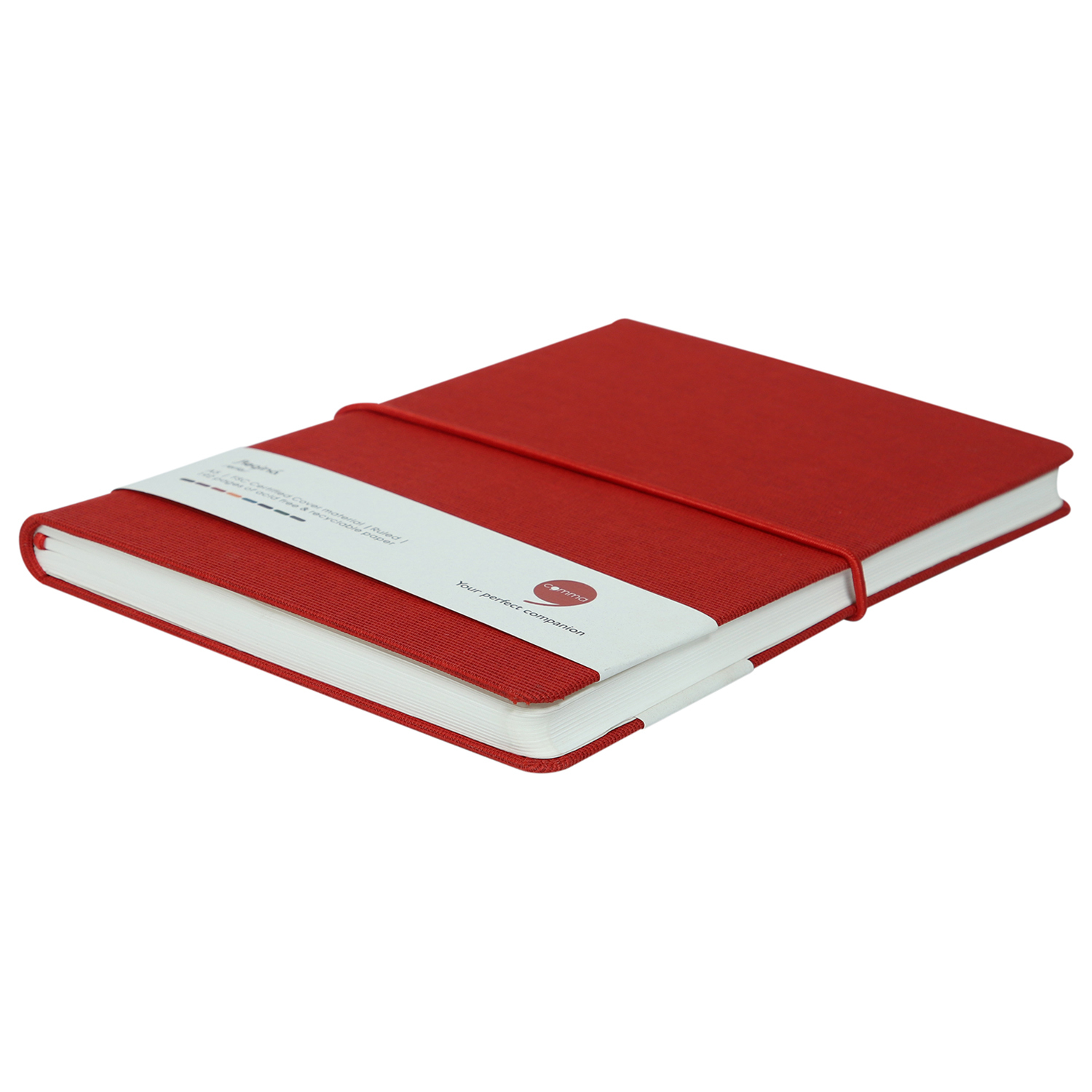 Features Include Horizontal Elastic Band Closure Comma Regina - A5 Size - Hard Bound Notebook (Red)