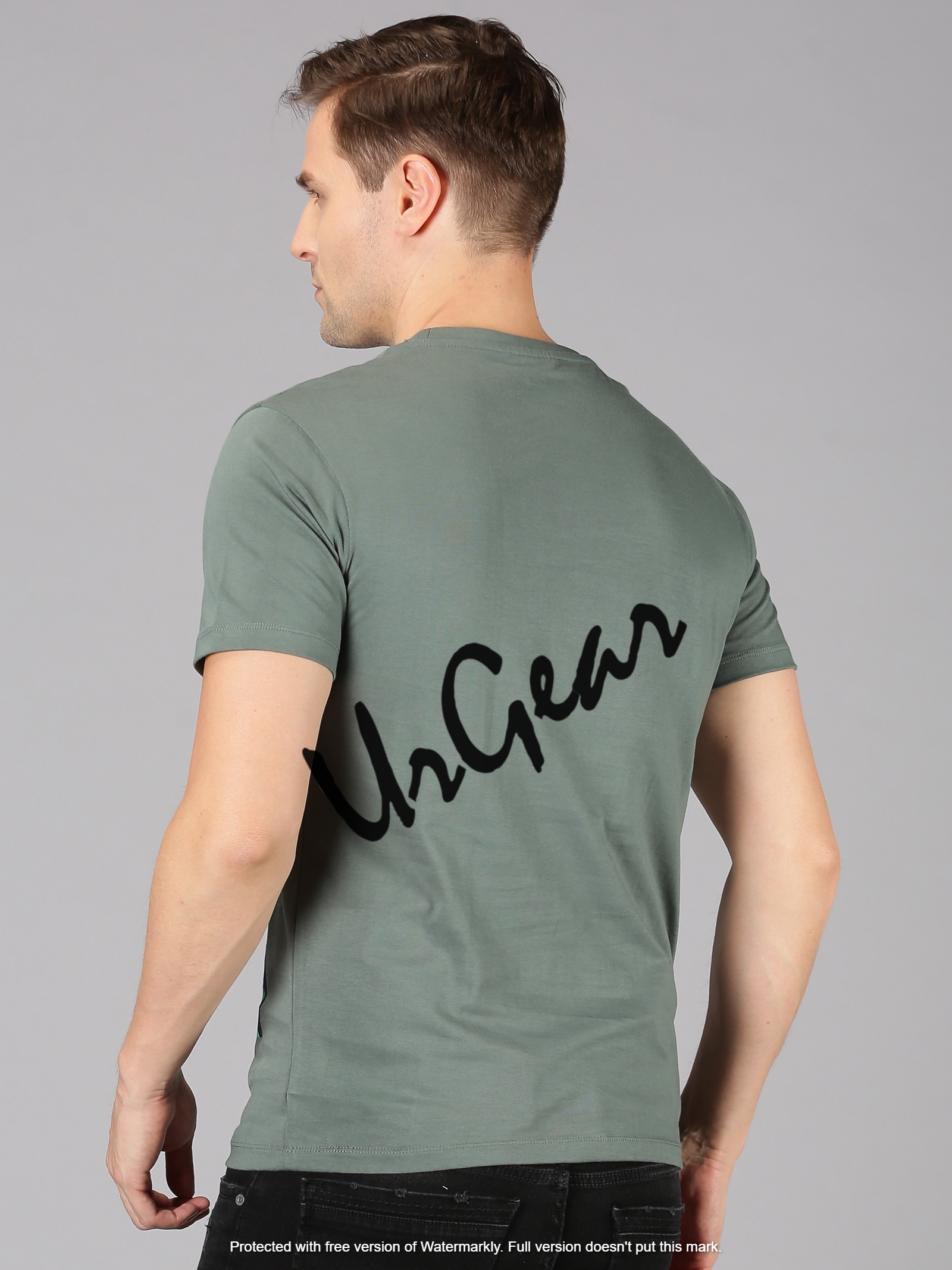 Men Round Neck T-shirt - 100% Combed Cotton, Sizes S-xxl, Green Color, Gsm 190, Bio-washed, Mega Sleeves, O-neck Design, Printed Pattern