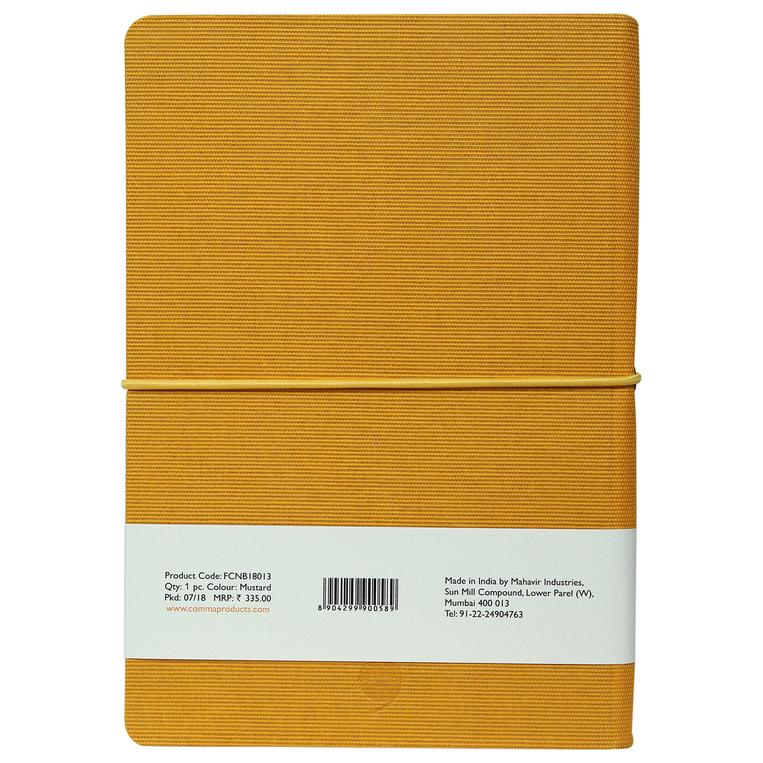 Features Include Horizontal Elastic Band Closure Comma Regina - A5 Size - Hard Bound Notebook (Mustard Yellow)