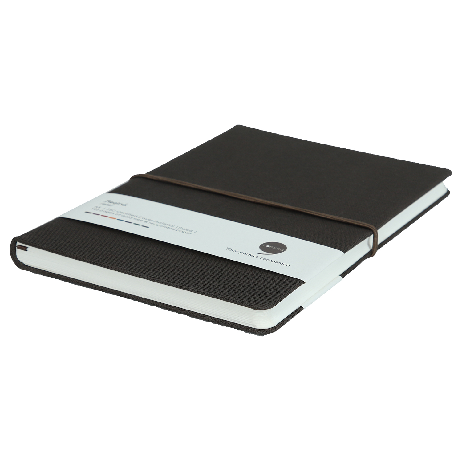 Features Include Horizontal Elastic Band Closure Comma Regina - A5 Size - Hard Bound Notebook (Brown)
