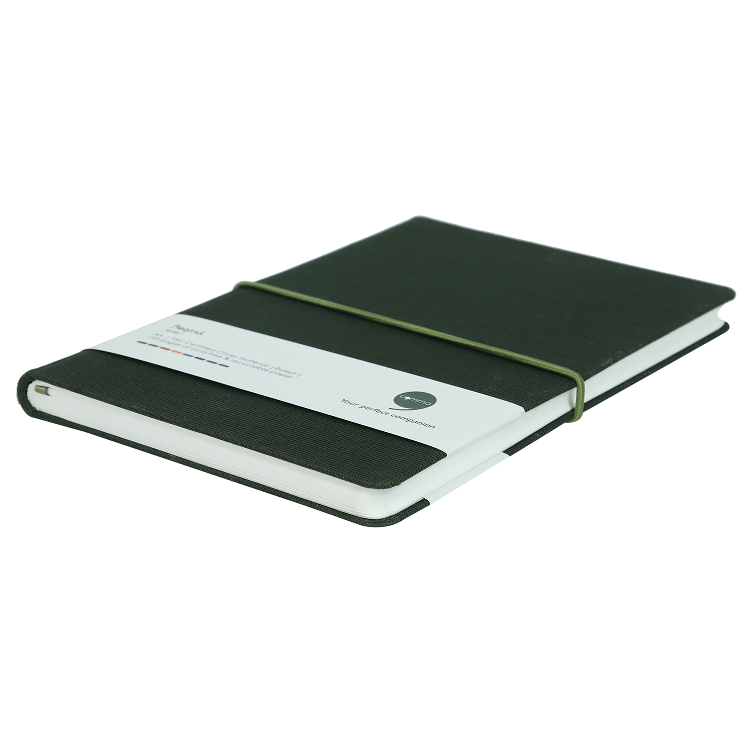 Features Include A Horizontal Elastic Band Closure Comma Regina - A5 Size - Hard Bound Notebook (Dark Green)